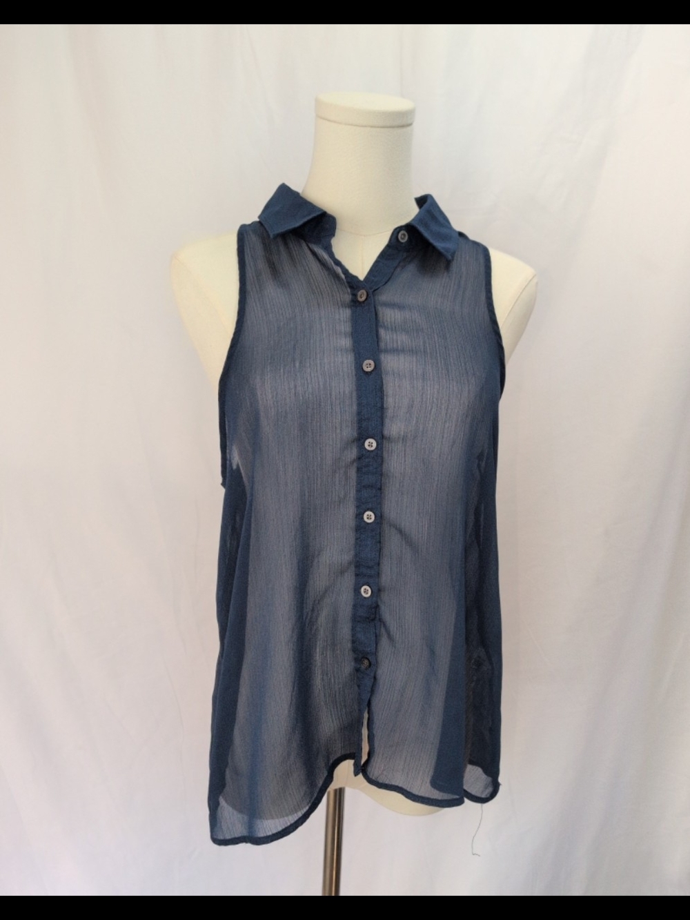 Aeropostale Navy Collared Sheer Button-Front Tank